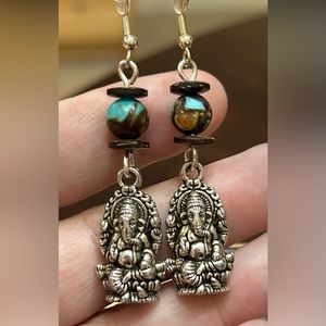Artisan Handmade with love, dangling gorgeous Ganesh  beaded earrings.  OOAK!